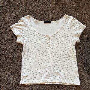 Brandy Melville White Floral Button Up Top